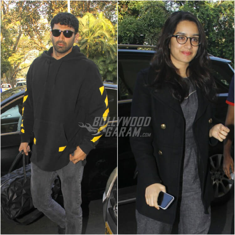 Shraddha Kapoor & Aditya Roy Kapur look all color coordinated at the Airport on Sunday, January 8, 2017