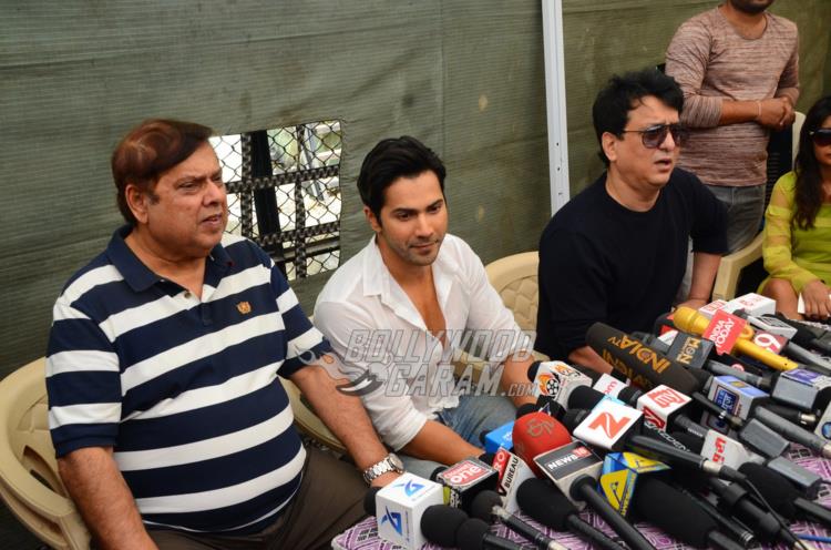 David Dhawan, Varun Dhawan and Sajid Nadiadwala interact with media