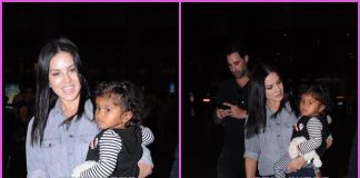 Sunny Leone and Daniel Weber make a happy appearance with Nisha at airport