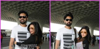Riya Sen and husband Shivam Tewari hug and pose for cameras at airport