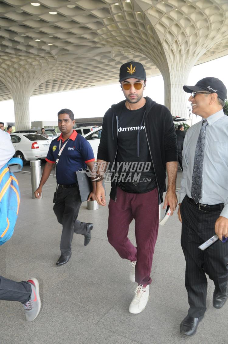 Ranbir Kapoor in comfy casuals at Mumbai airport, on February 16