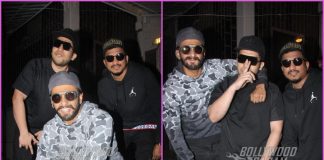 Ranveer Singh poses with rappers Divine and Naezy at recording studio