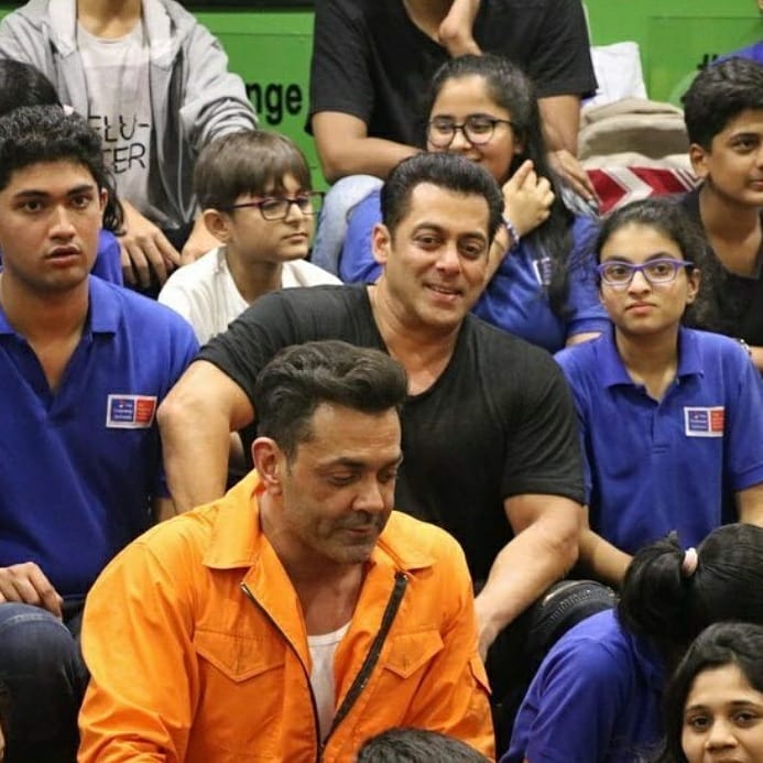Salman Khan and Bobby Deol shoot for a short film with school children.